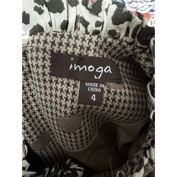 IMOGA Oscar Style Dress Beige & Gold Polka Dot Tiger Print Sleeves Size 4 - Picture 5 of 6